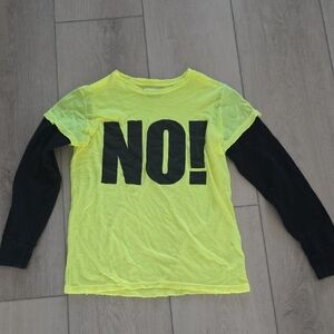 Kids' Neon Yellow "NO!" Layered-Look Long Sleeve Top